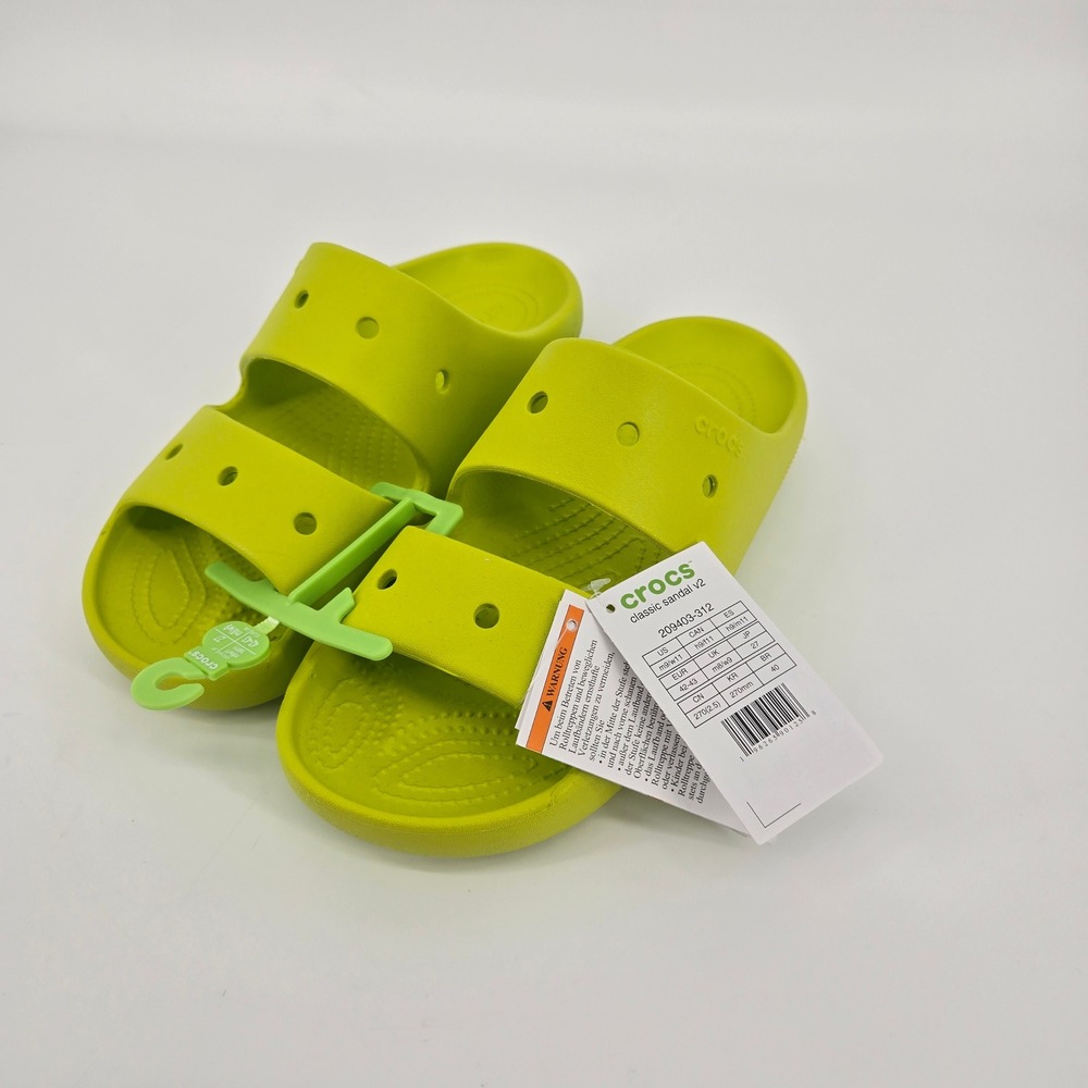 Crocs NWT Classic Sandal v2 Limeade Green Two Strap Slides Unisex Men 9 Women 11